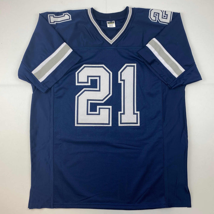 Facsimile Autographed Deion Sanders Dallas Blue Reprint Jersey Size Men's XL