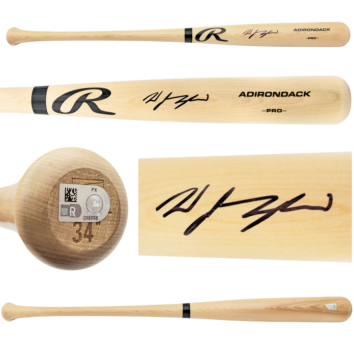 Wyatt Langford Auto Blonde Rawlings Adirondack Pro Baseball Bat Rangers MLB