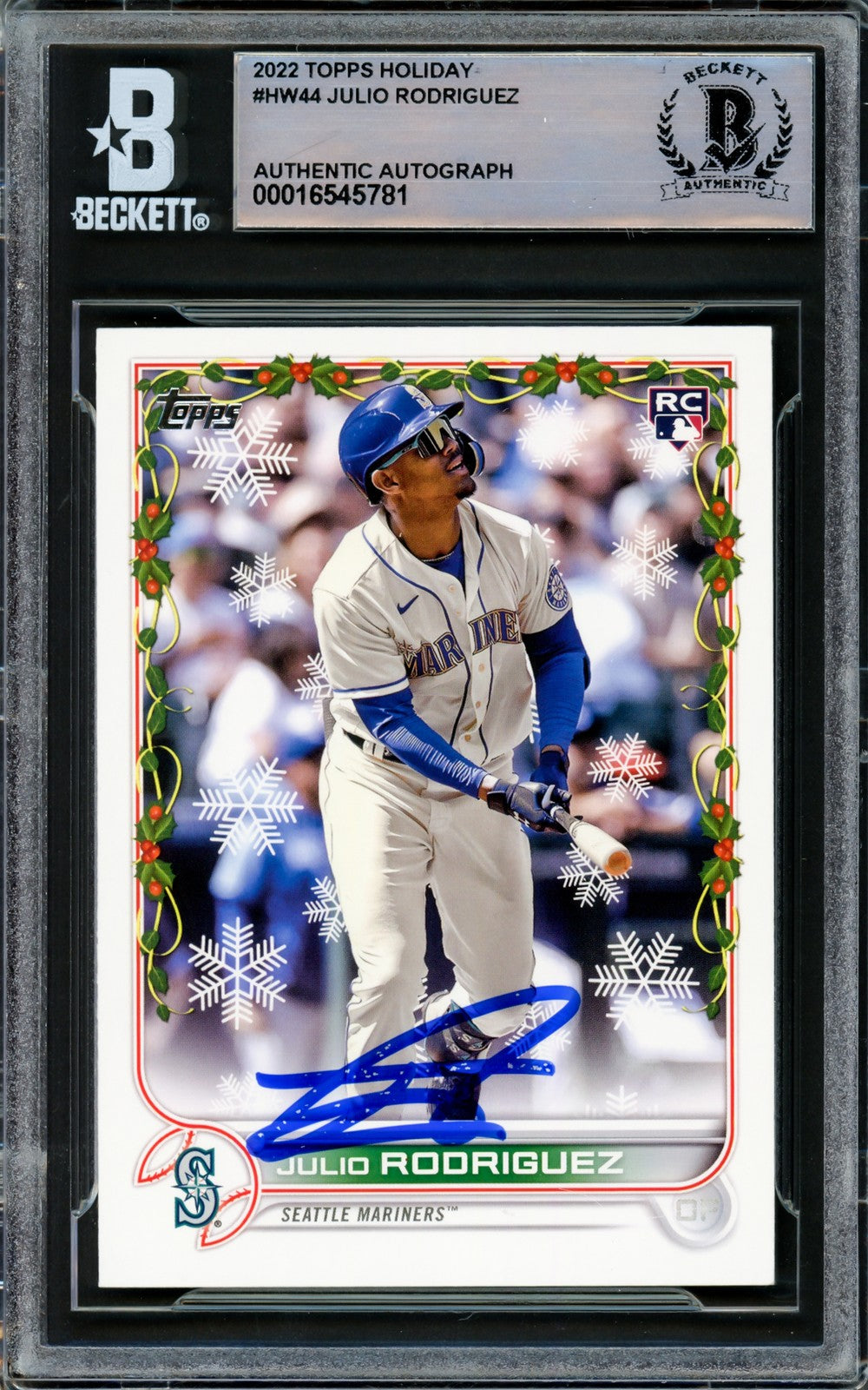 Julio Rodriguez Signed 2022 Topps Holiday RC #HW44 Seattle Mariners Beckett
