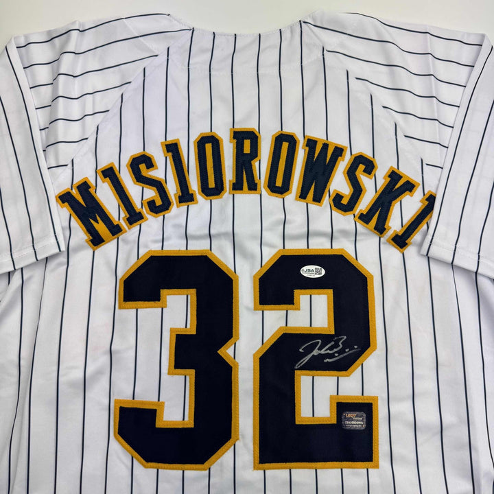 Autographed/Signed Jacob Misiorowski Milwaukee Pinstripe Jersey JSA COA