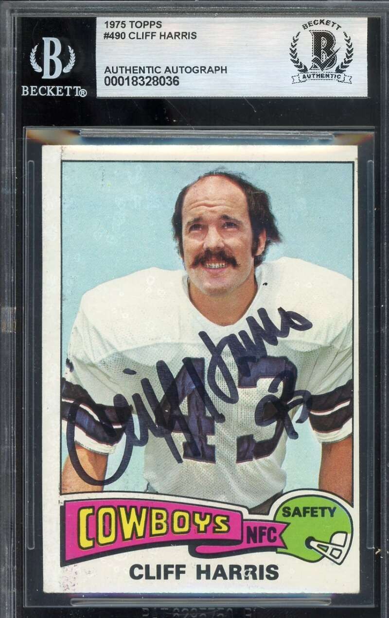 Cliff Harris Beckett BAS Signed 1975 Topps Rookie Autograph Cowboys