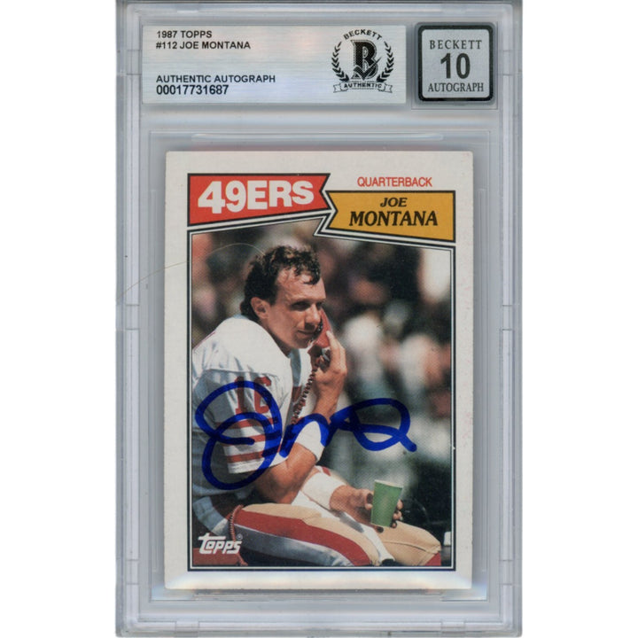 Joe Montana Autographed/Signed 1987 Topps #112 Slab Trading Card Beckett 49898