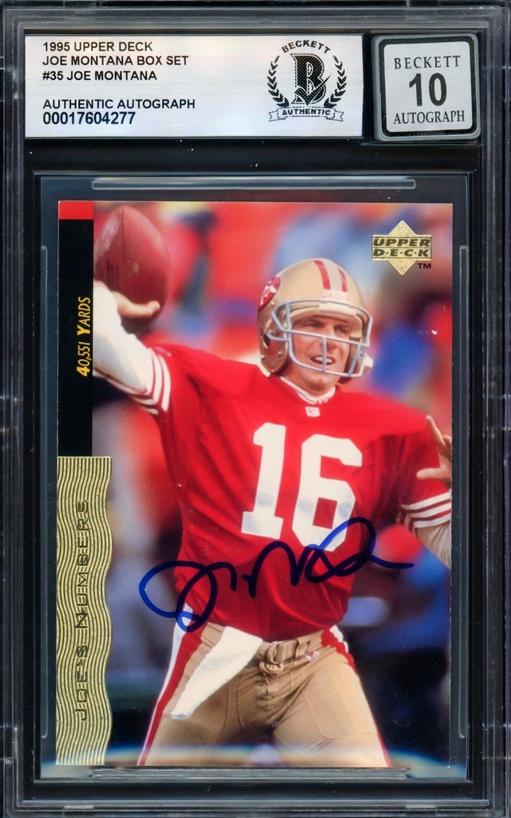 Joe Montana Signed 1995 Upper Deck Card 35 49ers Auto GM 10 Beckett #17604277