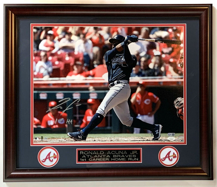 Ronald Acuna Braves Signed 16x20 Framed Photo 1st HR Autograph Mint JSA COA Roy