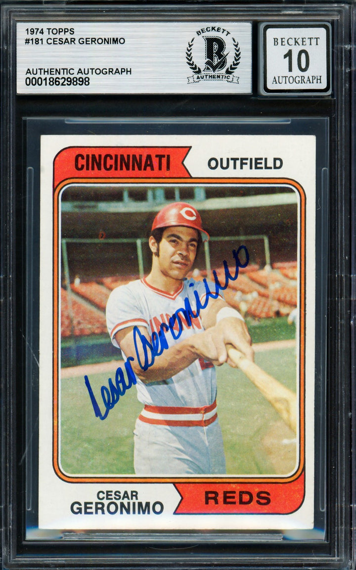 Cesar Geronimo Signed 1974 Topps Card 181 Reds Auto GM 10 Beckett #18629898