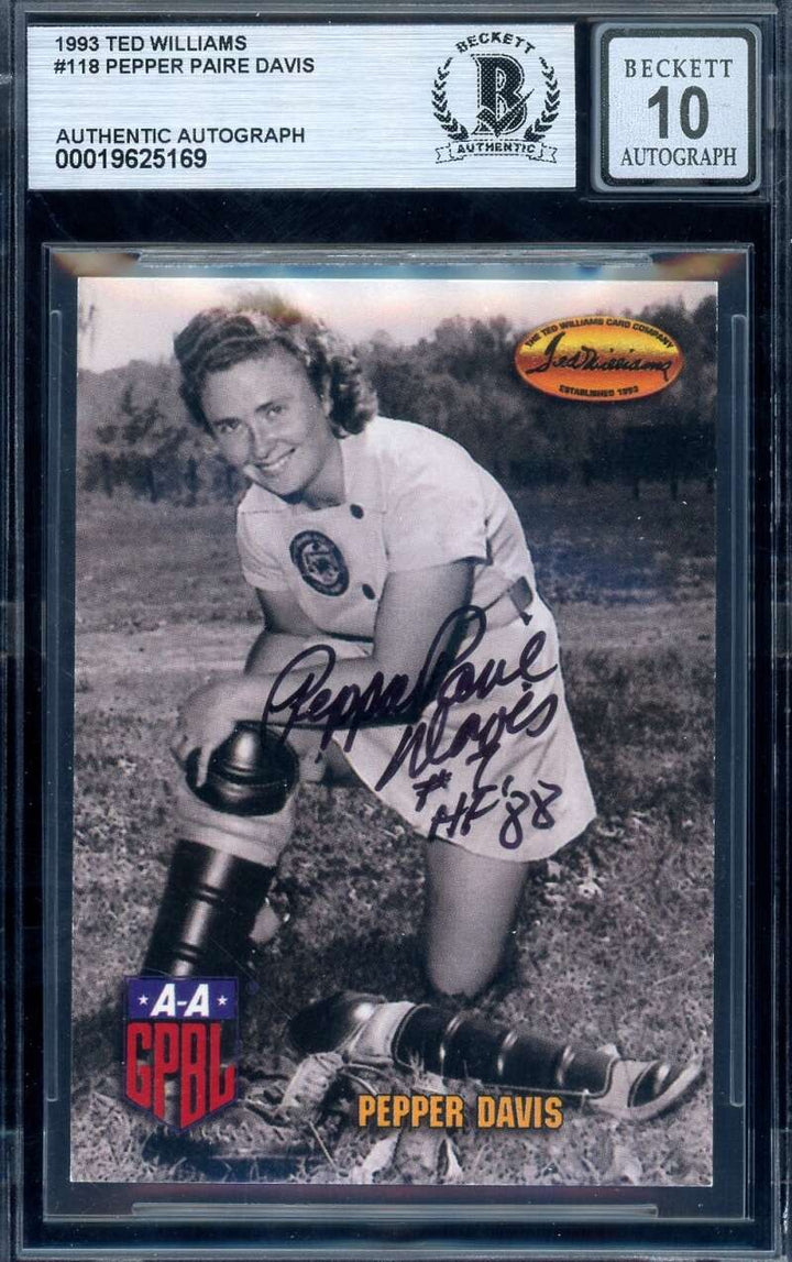 Pepper Paire Davis Gem Mint 10 Beckett BAS Signed 1993 Ted Williams AAGPBL 2
