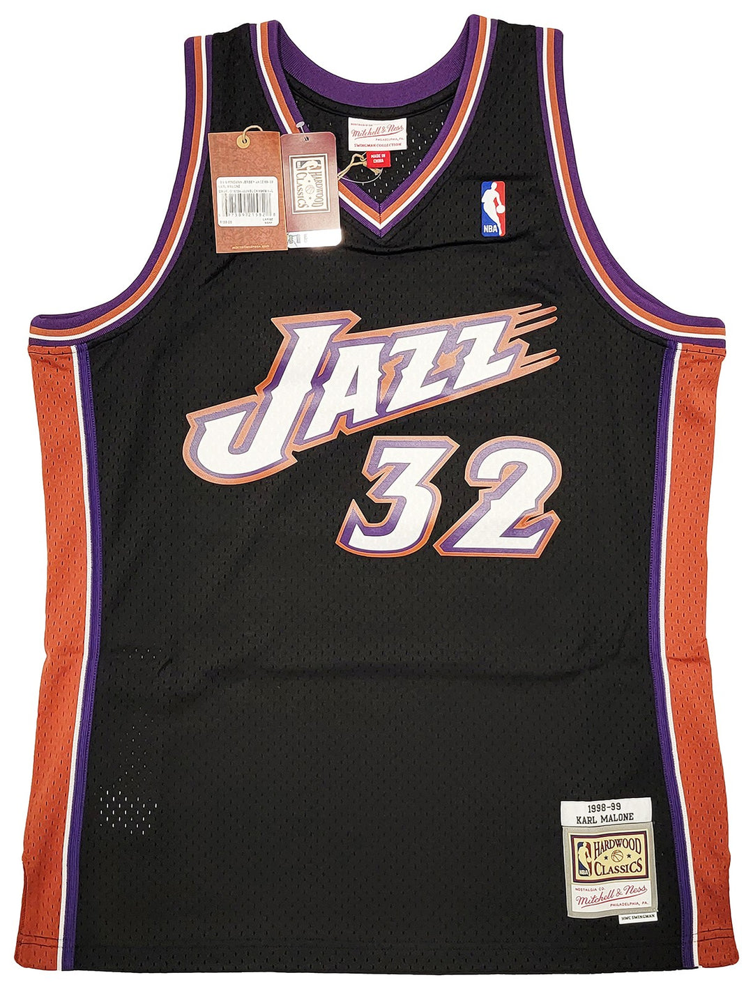 Jazz Karl Malone Auto Black Authentic Mitchell & Ness Jersey Size L Beckett Wit