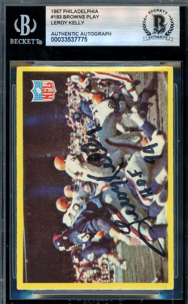 Leroy Kelly Beckett BAS Signed 1967 Philadelphia Browns Play Rookie Autograph