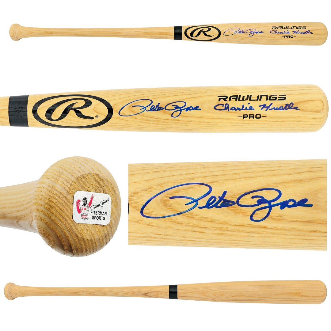 Pete Rose Signed Blonde Rawlings Pro Baseball Bat Reds "Charlie Hustle" PR Holo