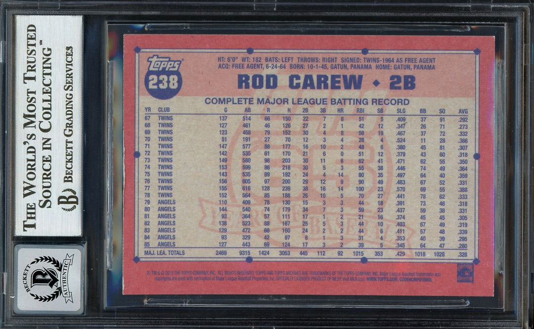 Rod Carew Signed 2016 Topps Archives Card 238 Minnesota Twins Auto GM 10 Beckett