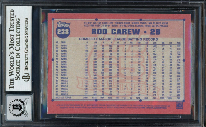 Rod Carew Signed 2016 Topps Archives Card 238 Minnesota Twins Auto GM 10 Beckett