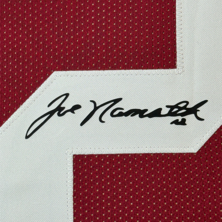 Framed Facsimile Autographed Joe Namath 33x42 Alabama Red Reprint Laser Jersey