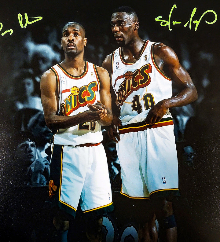 Gary Payton & Shawn Kemp Signed Framed 16x20 Photo Supersonics Beckett BAS QR