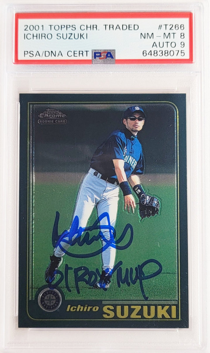 Ichiro Suzuki Signed 2001 Topps Chrome Traded RC T266 PSA 8 Sig 9 01 ROY/MVP DNA
