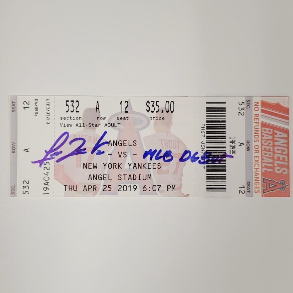 Luis Rengifo signed "MLB Debut" Angels full Ticket 4/25/19 BAS Beckett Witness