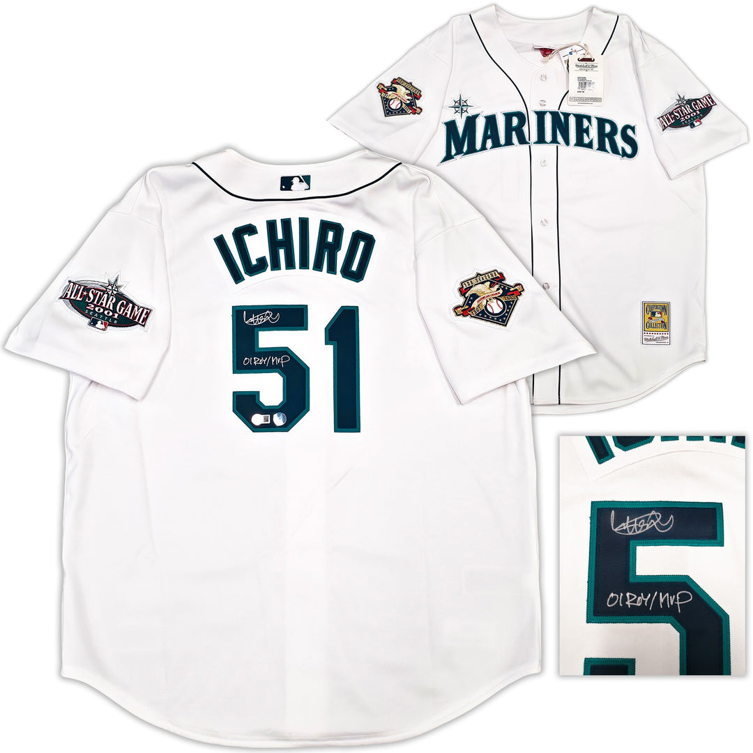 Mariners Ichiro Suzuki Auto White M&N Cooperstown 2001 ASG Jersey 52 01 ROY/MVP
