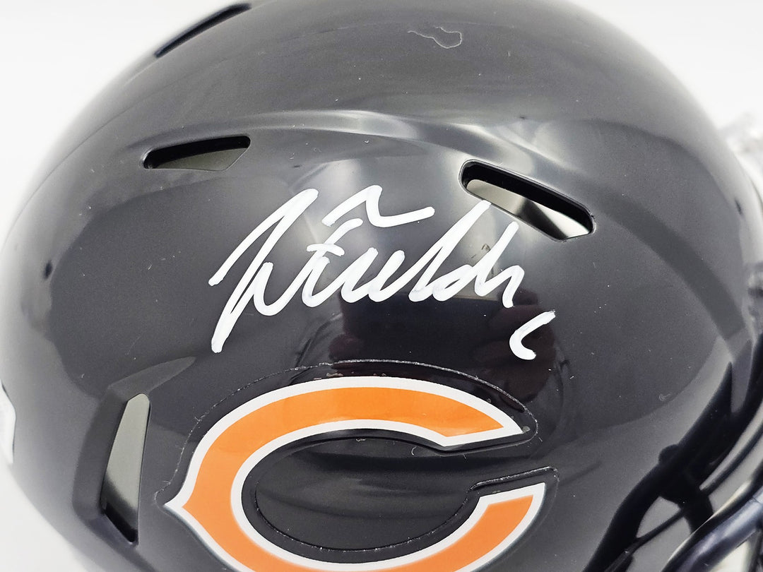 Justin Fields Signed Chicago Bears Blue Speed Mini Helmet Beckett Wit