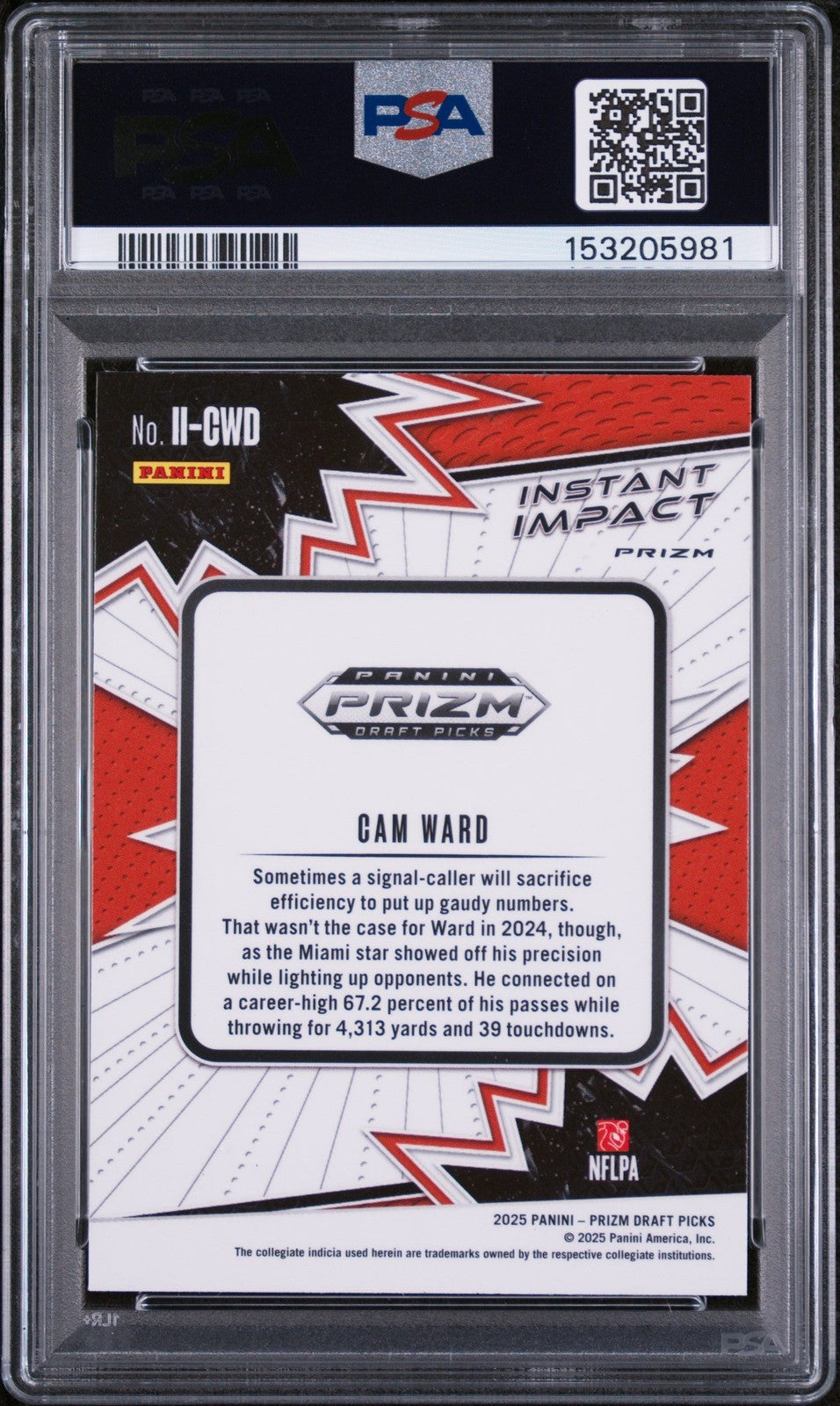 Graded 2025 Panini Prizm DP Cam Ward #IICWD Green Rookie RC Card PSA 10