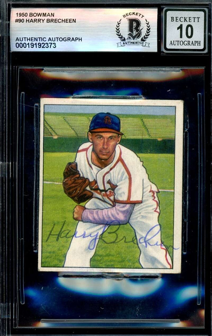 Harry Brecheen Gem Mint 10 Beckett BAS Signed 1950 Bowman Autograph