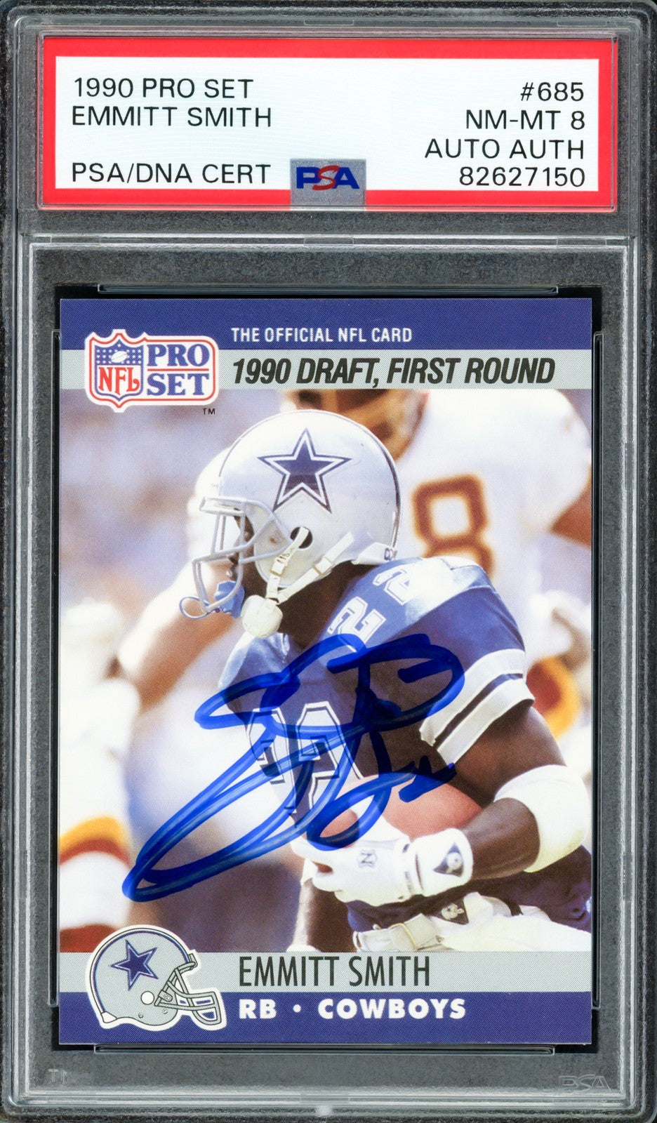Emmitt Smith Signed 1990 Pro Set RC 685 Dallas Cowboys PSA 8 PSA/DNA #82627150
