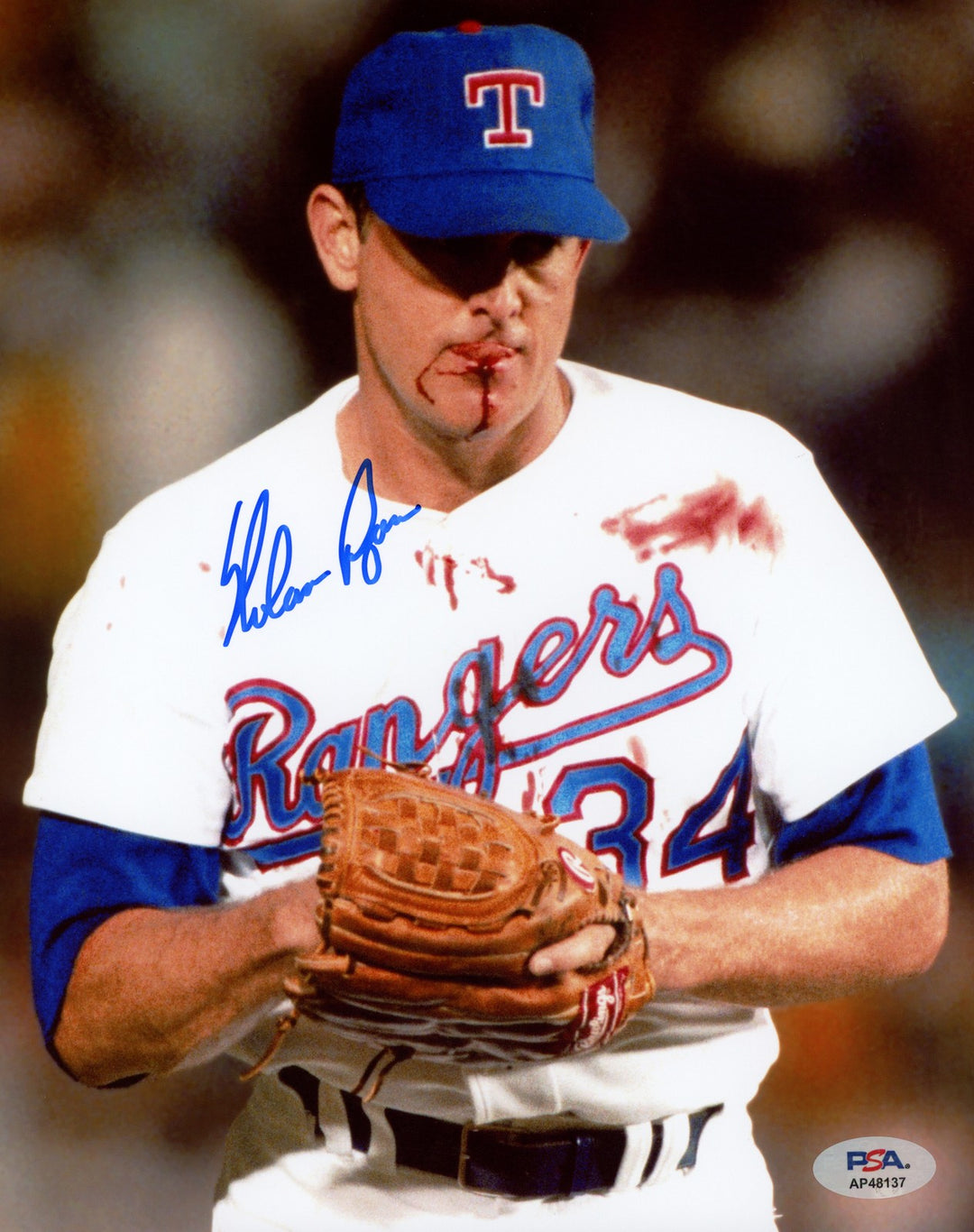 Nolan Ryan Signed Framed 8x10 Photo Texas Rangers Bloody Lip PSA/DNA