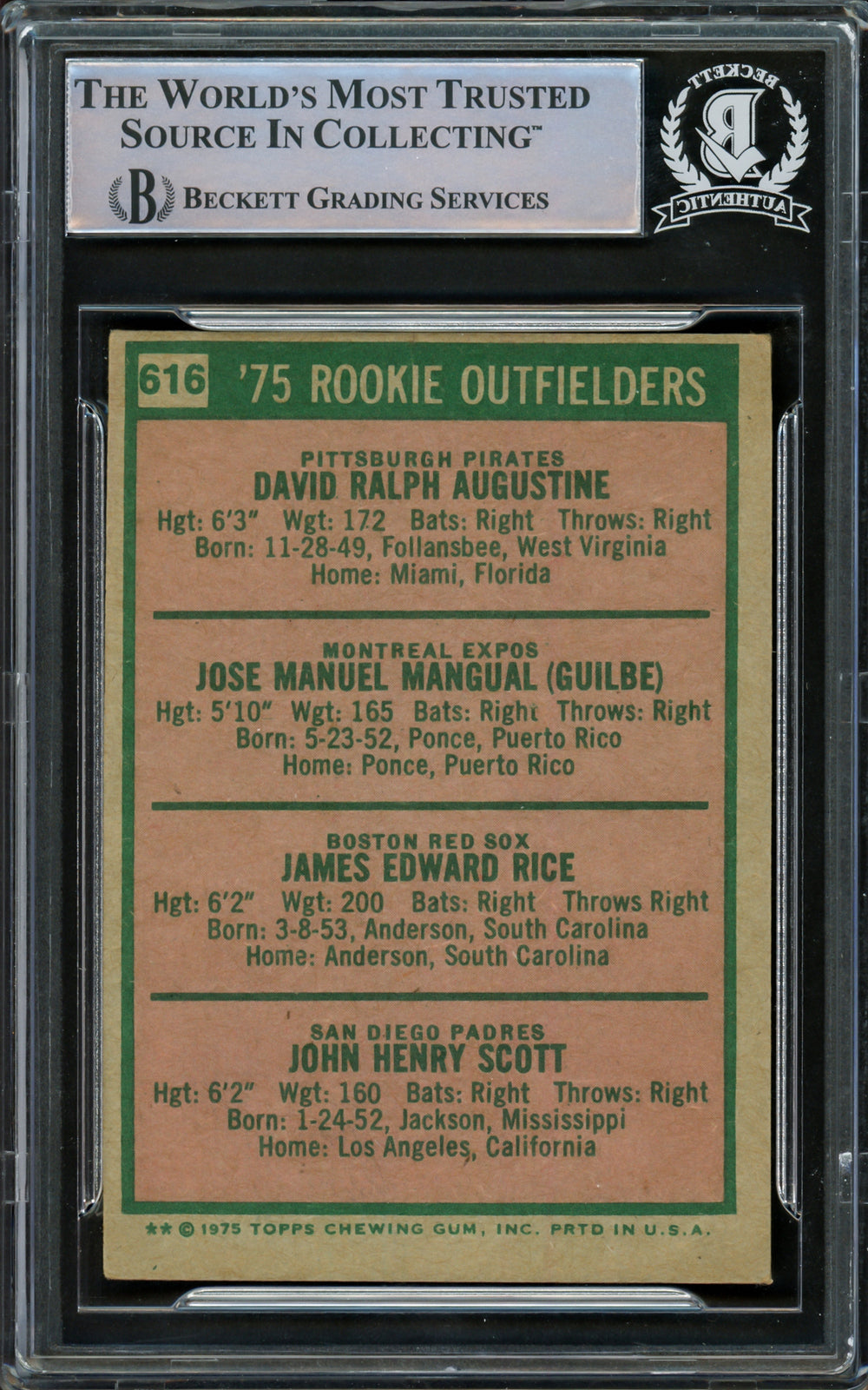 Jim Rice & Others Autographed 1975 Topps RC Signed By All 4 Beckett 16545449