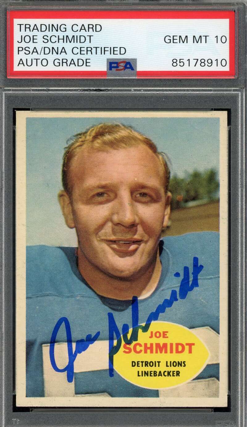 Joe Schmidt Gem Mint 10 PSA DNA Signed 1960 Topps Autograph