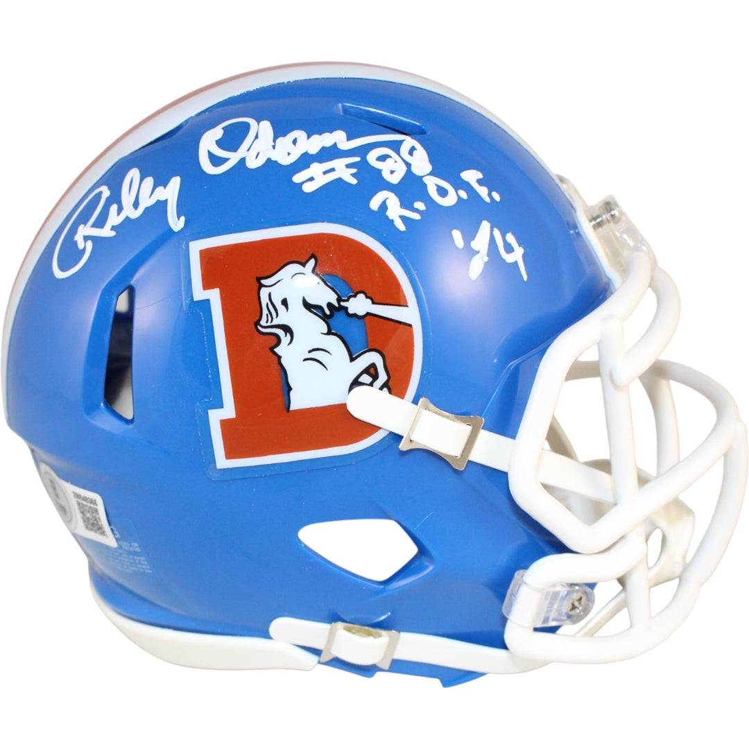 Riley Odoms Autographed Denver Broncos TB Mini Helmet ROF 24  Beckett 51716