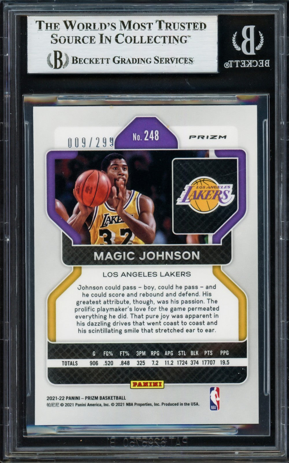Magic Johnson Auto 2021-22 Panini Prizm Red Card 248 Card Lakers /299 Beckett