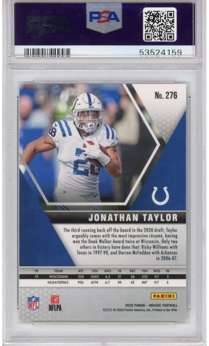 Graded 2020 Panini Mosaic JONATHAN TAYLOR #276 Rookie RC Card PSA 10