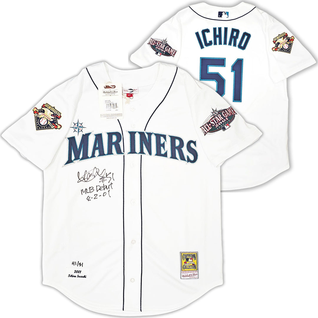 Mariners Ichiro Suzuki Auto White Auth Mitchell Ness 2001 AS Jersey 44 MLB Debut