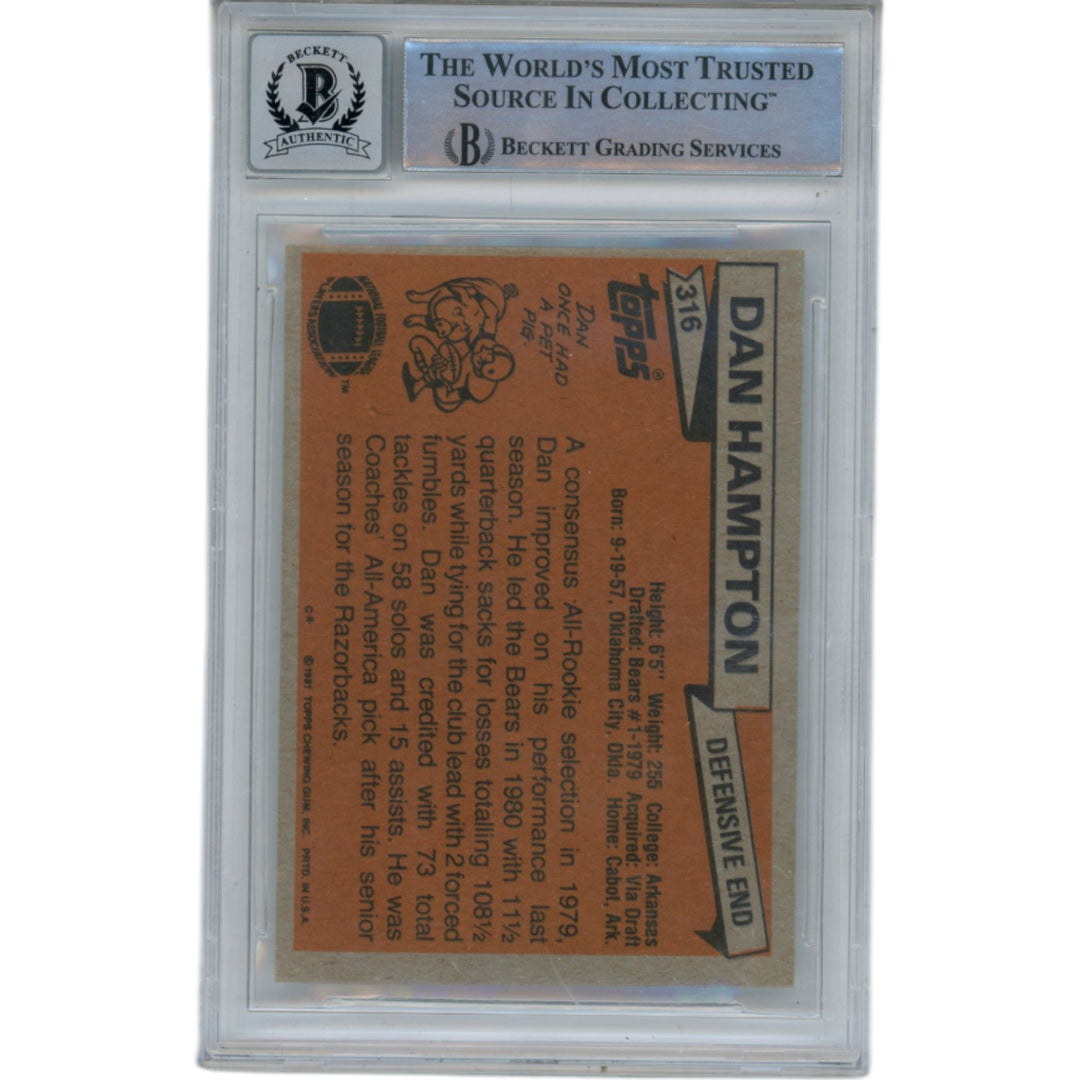 Dan Hampton Signed 1981 Topps #316 10 Auto Slabbed Trading Card Beckett 49384