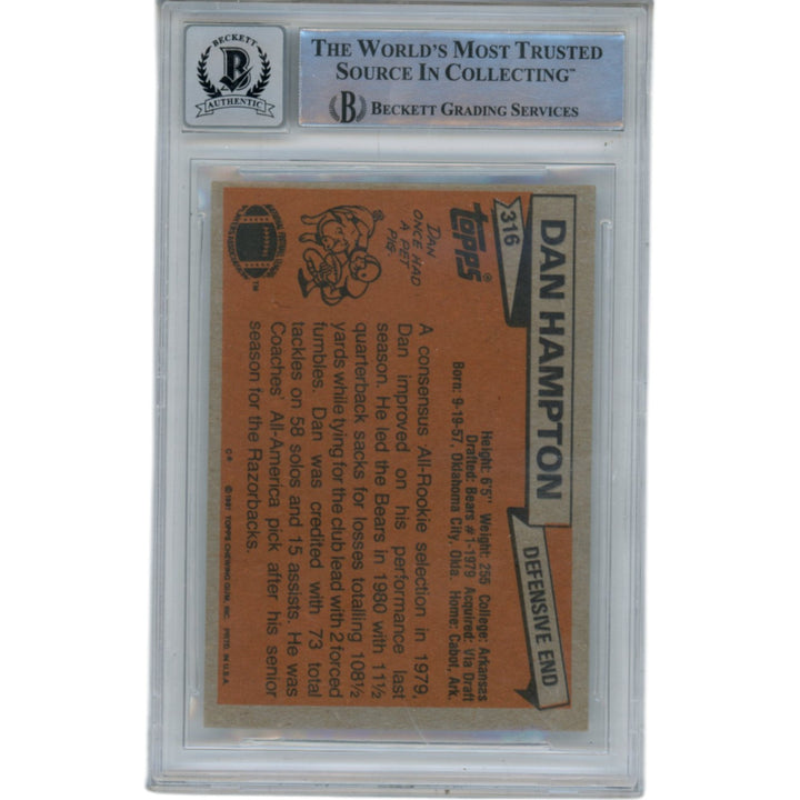 Dan Hampton Signed 1981 Topps #316 10 Auto Slabbed Trading Card Beckett 49384