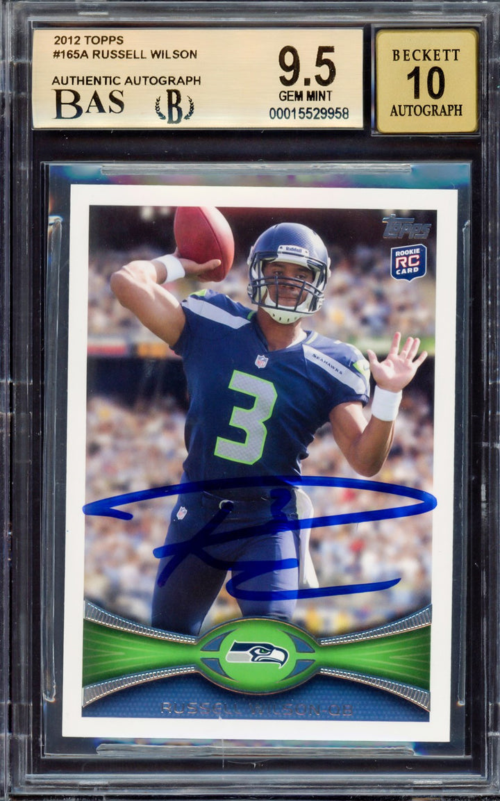 Russell Wilson Signed 2012 Topps RC 165A Seahawks BGS 9.5 Auto GM 10 Beckett