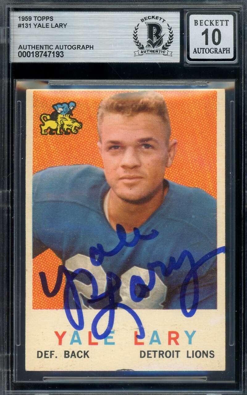 Yale Lary Gem Mint 10 Beckett BAS Signed 1959 Topps Autograph