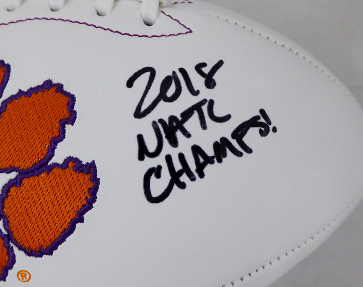 Travis Etienne Auto Clemson Tigers White Logo Football 2018 Natl Champs! Beckett