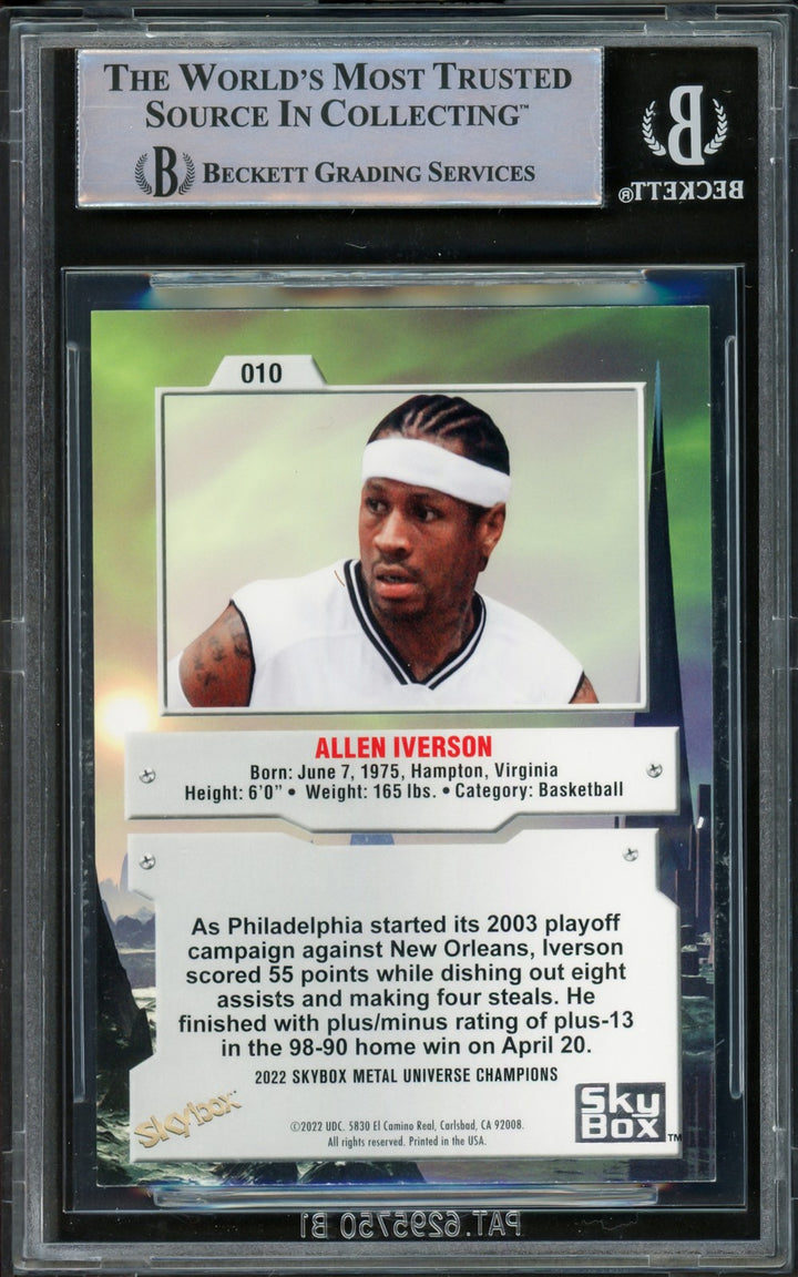 Allen Iverson Signed 2022 Metal Universe Champions Card 10 76ers Beckett Wit
