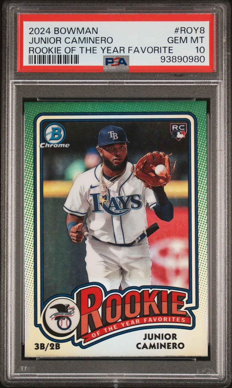 Graded 2024 Bowman Chrome Junior Caminero #ROY8 Rookie ROY Fave Card PSA 10