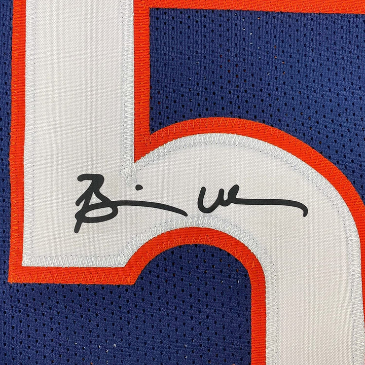 Framed Facsimile Autographed Brian Urlacher 33x42 Blue Reprint Laser Auto Jersey