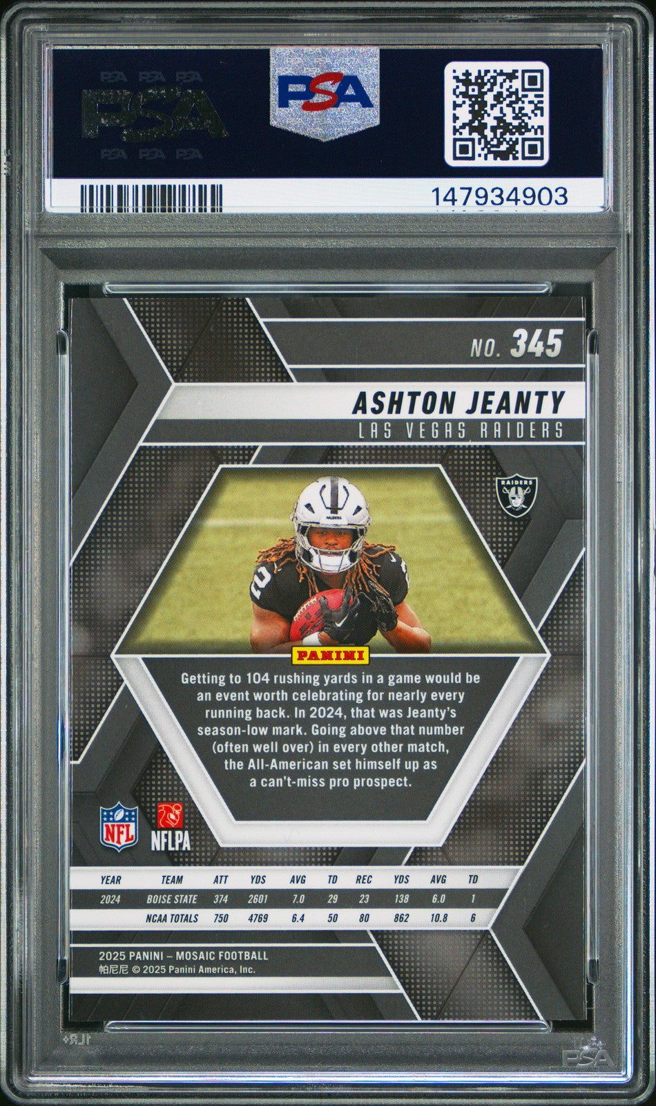Graded 2025 Panini Mosaic Ashton Jeanty #345 Rookie RC Football Card PSA 9 Mint