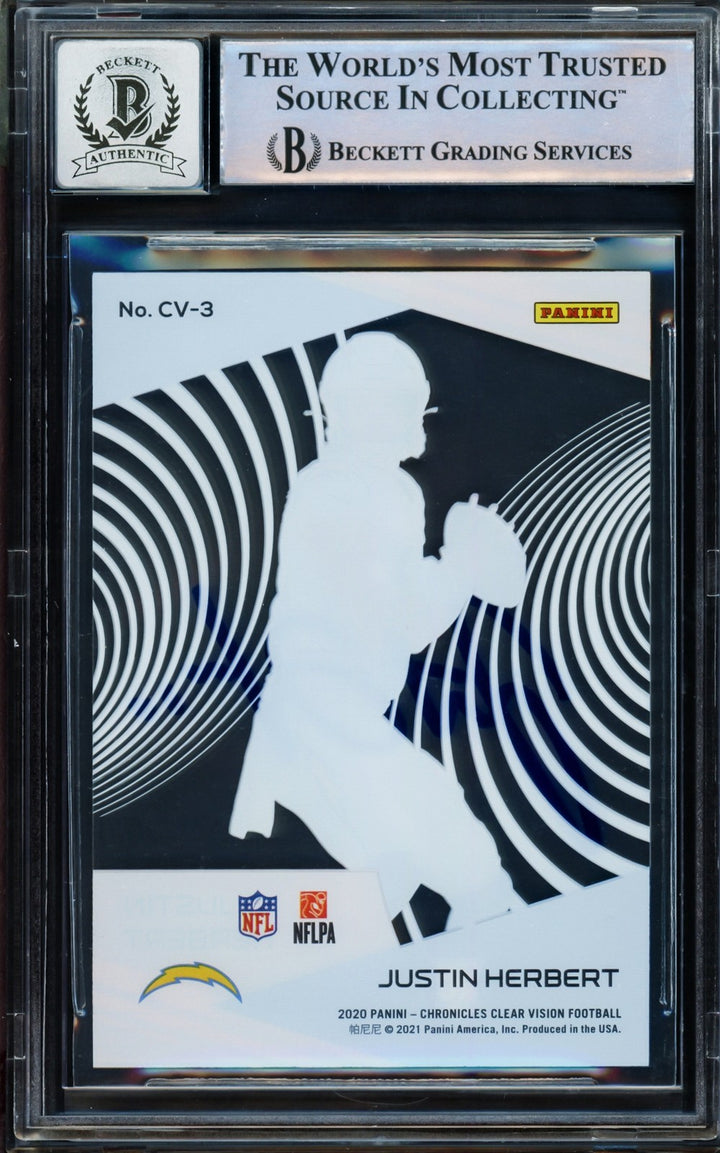 Justin Herbert Auto 2020 Panini Chronicles Clear Dynagon RC CV-3 Sig 10 BAS