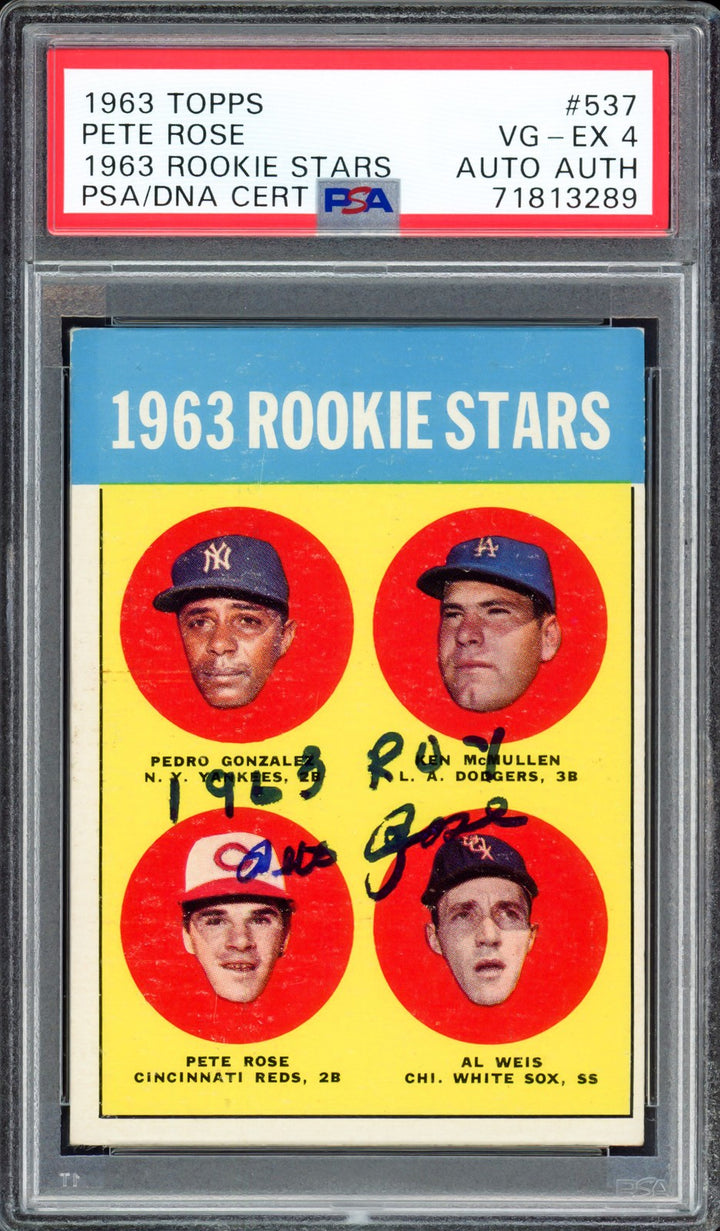Pete Rose Signed 1963 Topps RC 537 Reds PSA 4 "1963 ROY" PSA/DNA #71813289