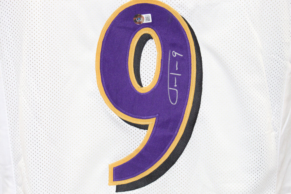 Justin Tucker Autographed/Signed Pro Style White XL Jersey Beckett 39571