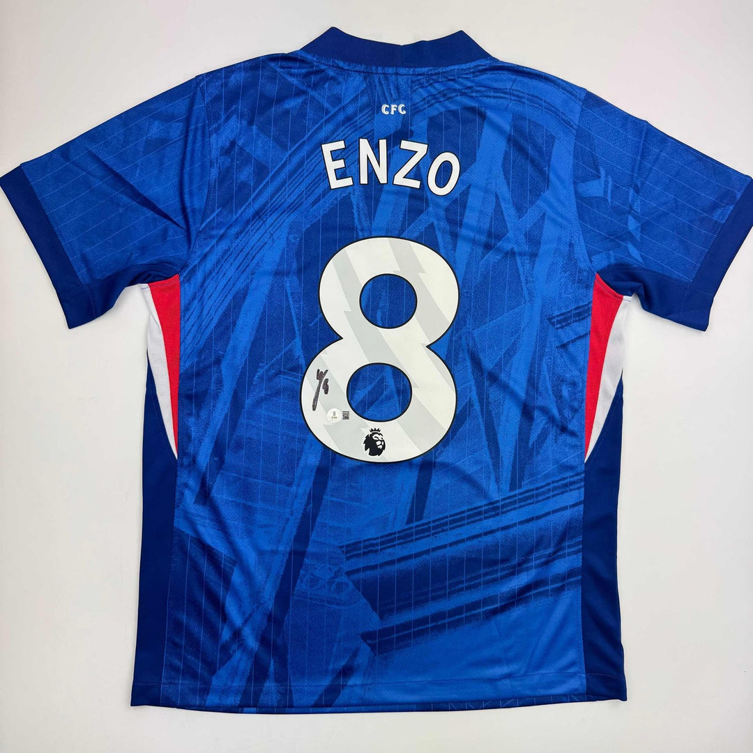 Autographed/Signed Enzo Fernandez Chelsea FC Blue Jersey Beckett BAS COA
