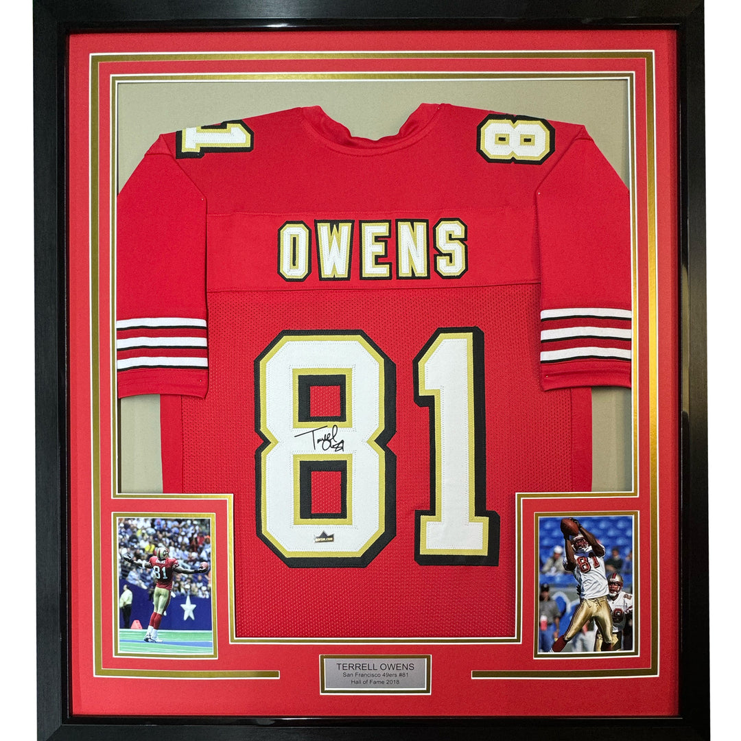 Framed Facsimile Autographed Terrell Owens 35x39 San Francisco Reprint Jersey