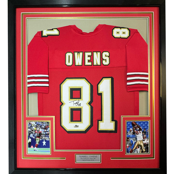 Framed Facsimile Autographed Terrell Owens 35x39 San Francisco Reprint Jersey