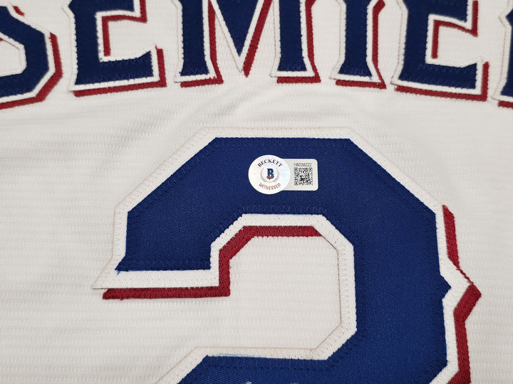 Rangers Marcus Semien Auto White Nike Jersey Size XL "23 WS Champs" Beckett Wit