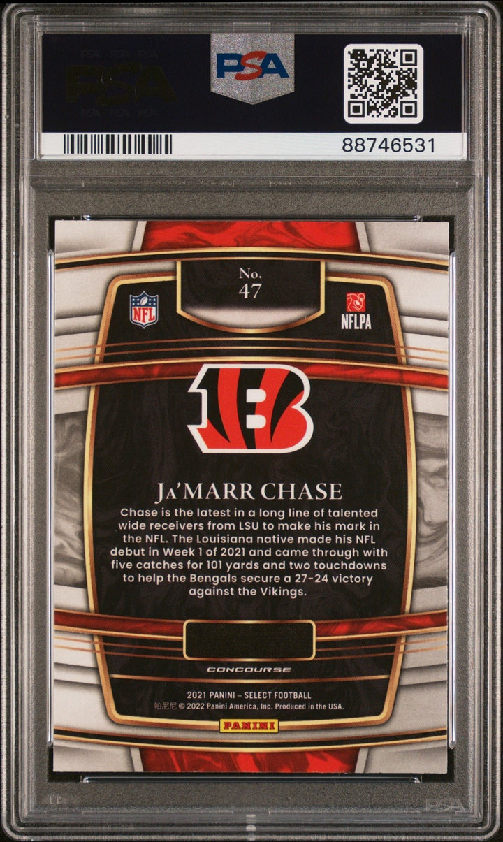 Graded 2021 Panini Select Ja'Marr Chase #47 Rookie RC Football Card PSA 10