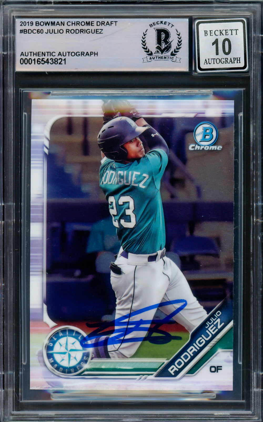 Julio Rodriguez Auto 2019 Bowman Chrome Draft RC BDC60 Mariners Sig 10 Beckett
