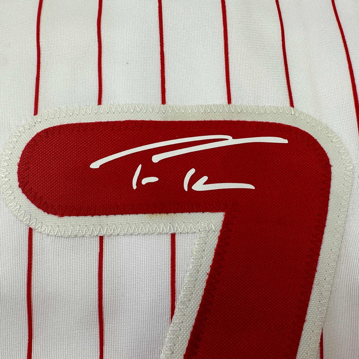 Facsimile Autographed Trea Turner Philadelphia Pinstripe Reprint Auto Jersey XL